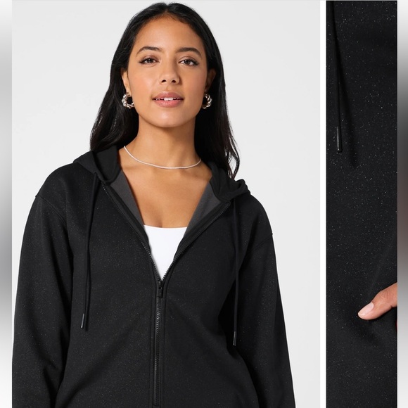 Fabletics Cozy Fleece Hooded Onesie. Black Glitter. New with tags. Size large - Picture 4 of 8